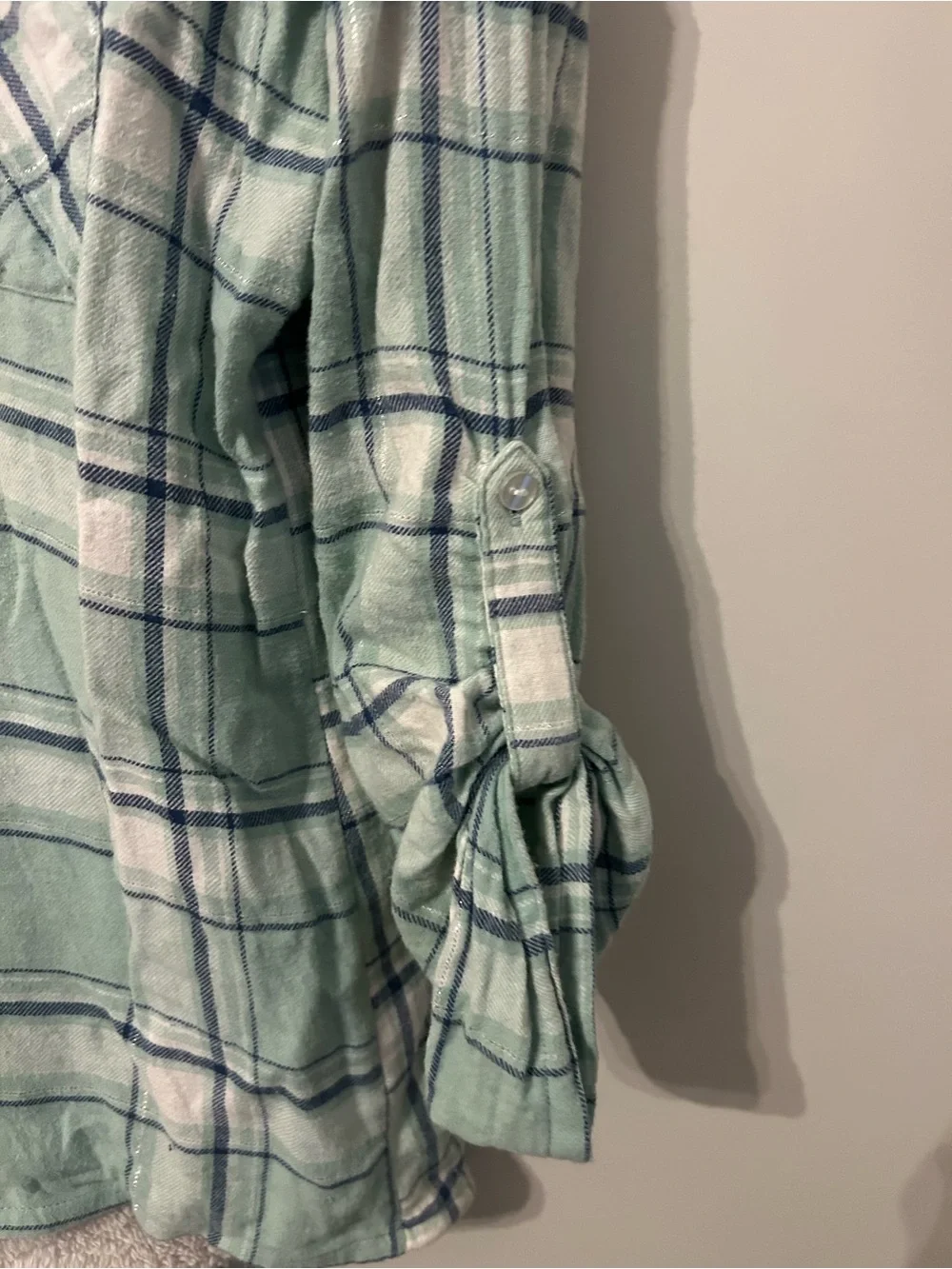 No Boundaries Mint Green Plaid Sherpa-Lined Shirt Jacket - Picture 2 of 6